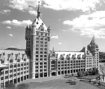 Front view of the State University Plaza