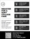 Spring 2026 SUNY college fairs flyer in black and white