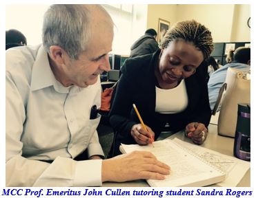 Monroe CC Professor Emeritus John Cullen tutoring student Sandra Rogers as part of MCC's 