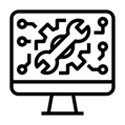 Icon of computer screen with wrench and gears on the screen.