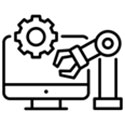 Icon of computer and manufacturing equipment.