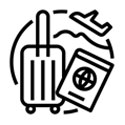 Icon of suitcase, airplane, and map.