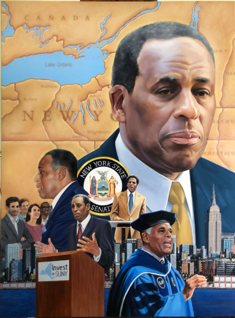Collage painting of H Carl McCall by Mario Ruiz