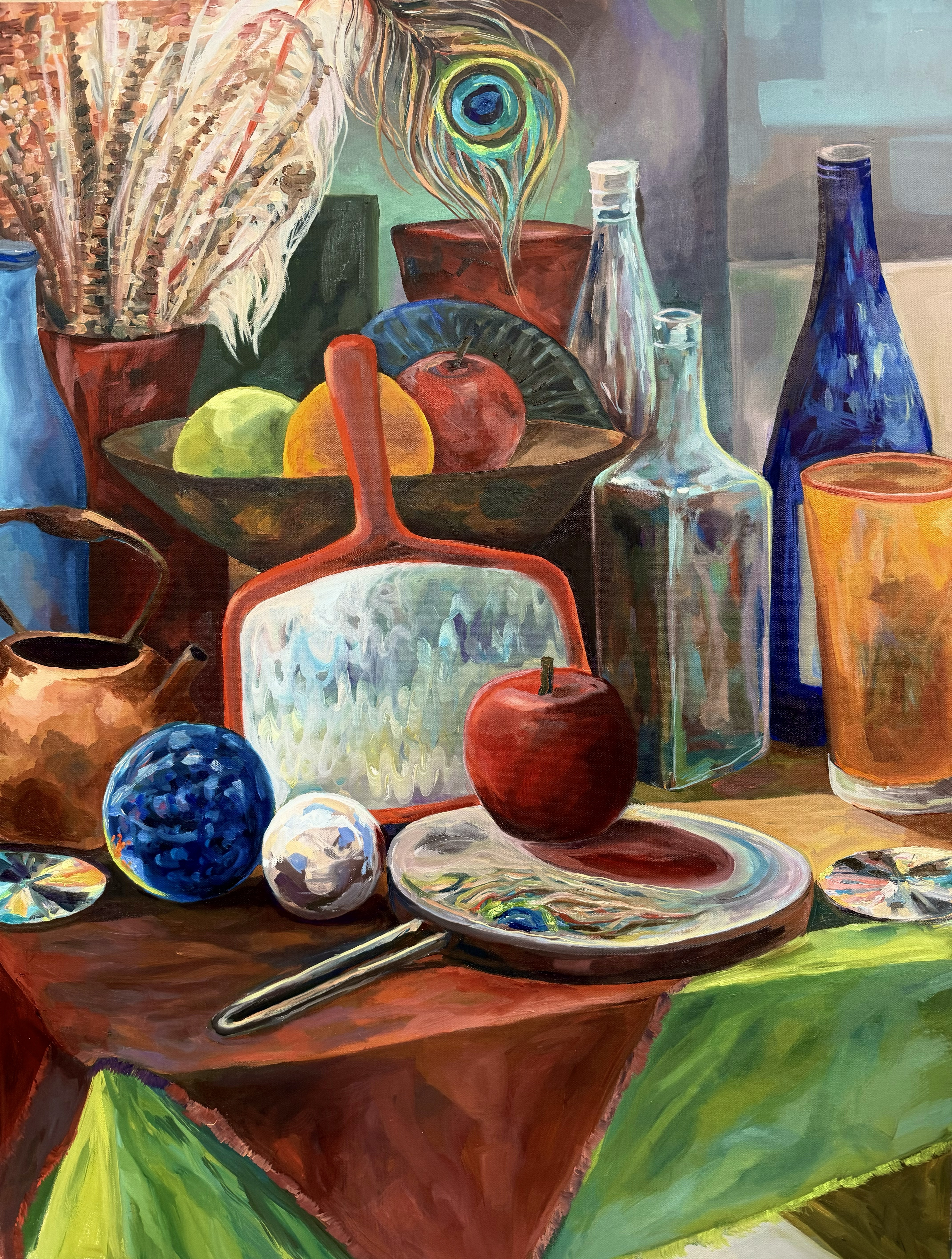 Nicole Stevens - Bottles, Fruit, and Tablecloth