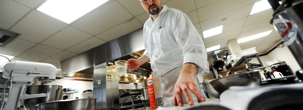 Chef training in a kitchen at Jefferson Community College. 