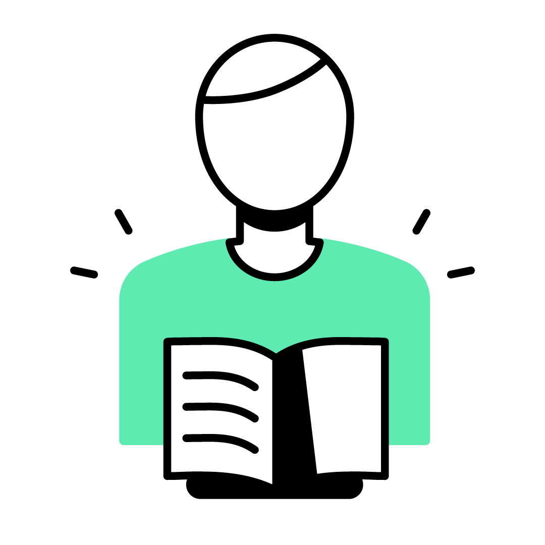 Icon of a person holding a book.