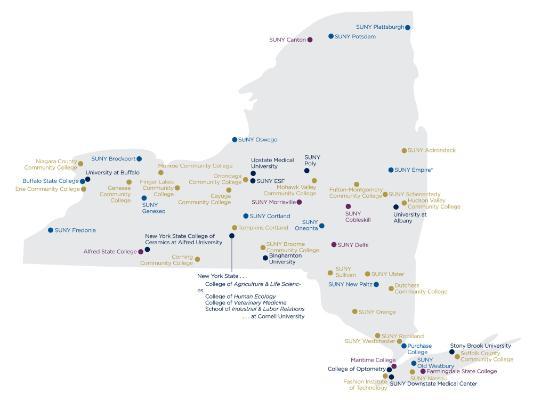 Map of SUNY campuses with EOP program in place.