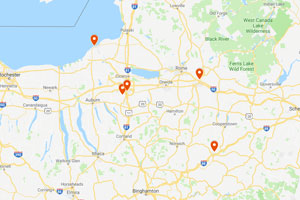 Map of first four SUNY campuses with telecounseling services
