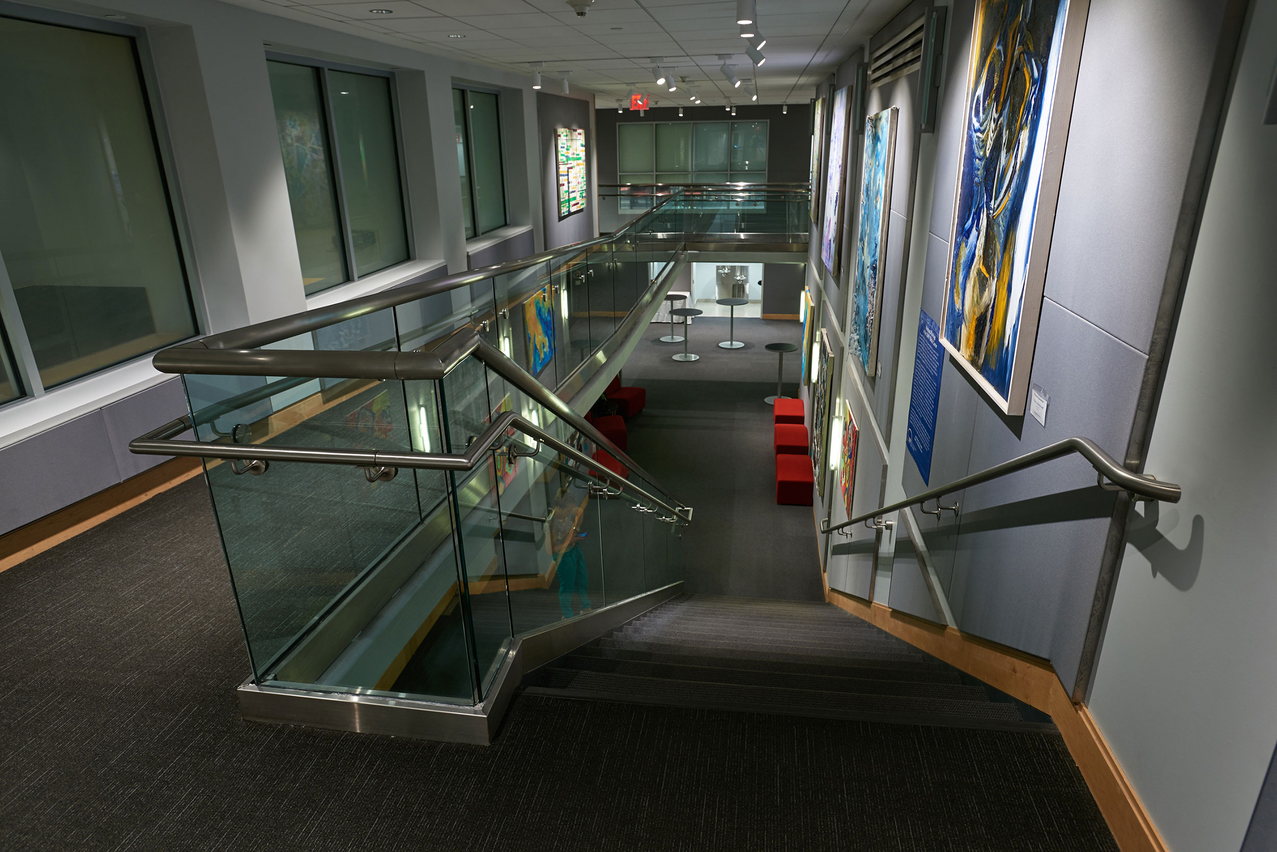 View from the top of the staircase that leads to the SUNY Global Center global classroom.