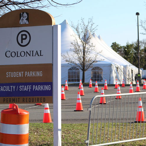 A COVID-19 testing site in the UAlbany Colonial parking lot.