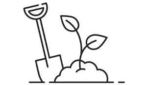 Vector icon of a shovel and plant in ground.