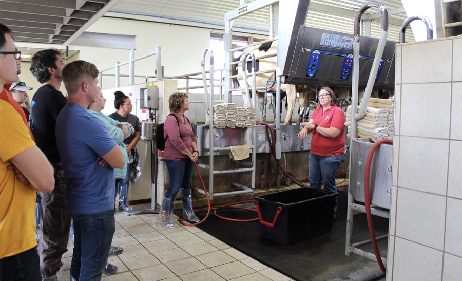 Master teachers learn about the state-of-the-art cow milking automation process.