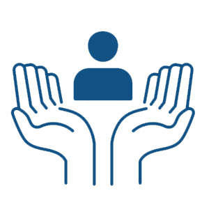 Icon of 2 hands holding up a person.