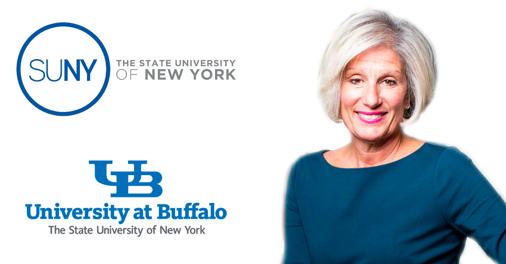 University at Buffalo President Caroline Attardo Genco with SUNY and University at Buffalo logos next to her headshot.