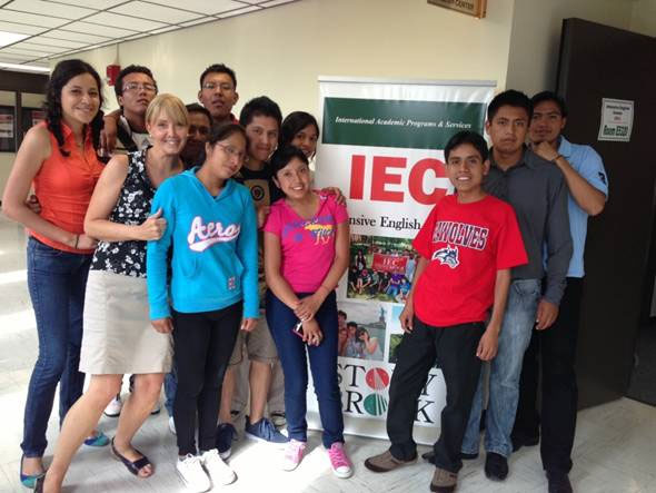 Puebla State students with Stony Brook Intensive English Center Assistant Director Kathleen Dixon