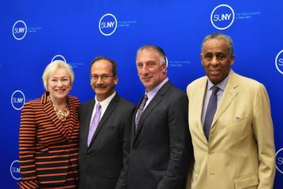 UAlbany President Dr. Havidán Rodríguez, Chancellor ZImpher, SEFCU President Michael Castellano, Carl McCall