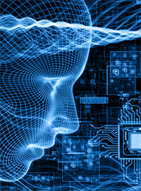 face graphic drawn as quantum science