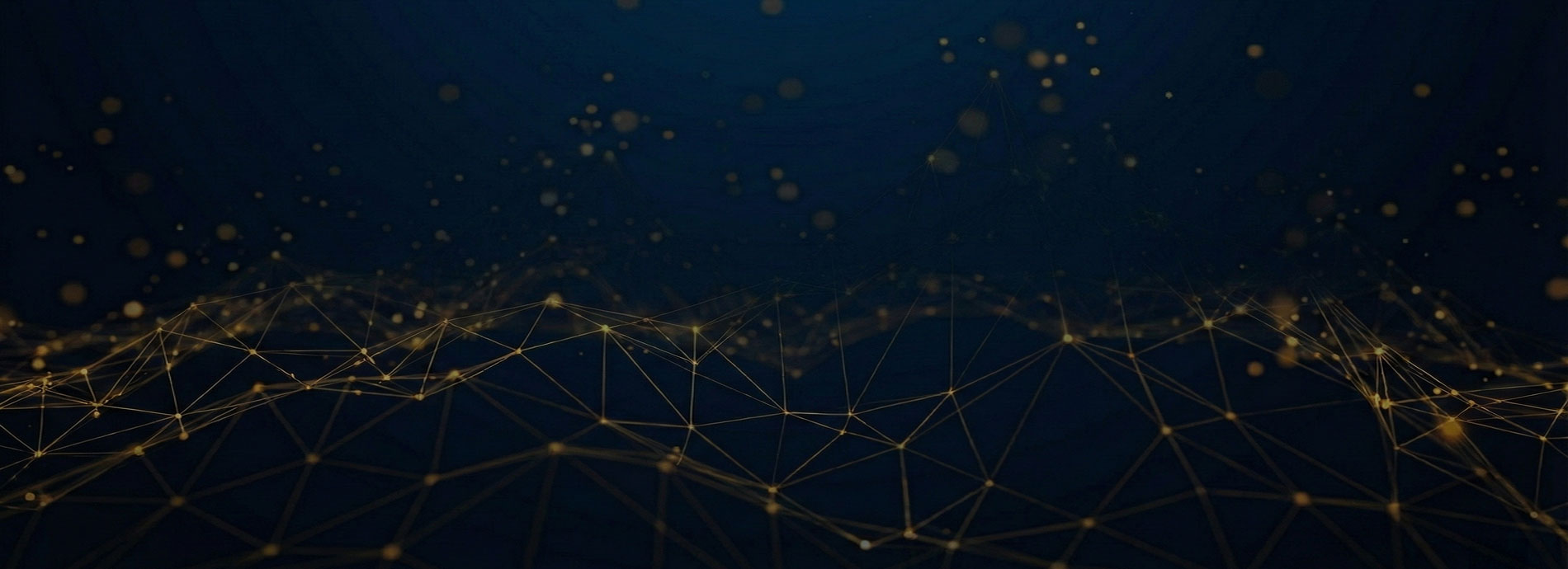 Abstract gold lines forming triangles and hexagons on dark blue background.