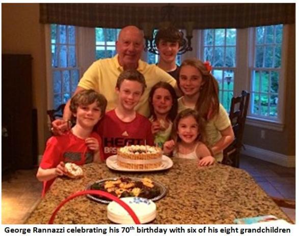 Photo of George Rannazzi, Stony Brook University retiree, celebrating his 70th birthday with six of his eight grandchildren.