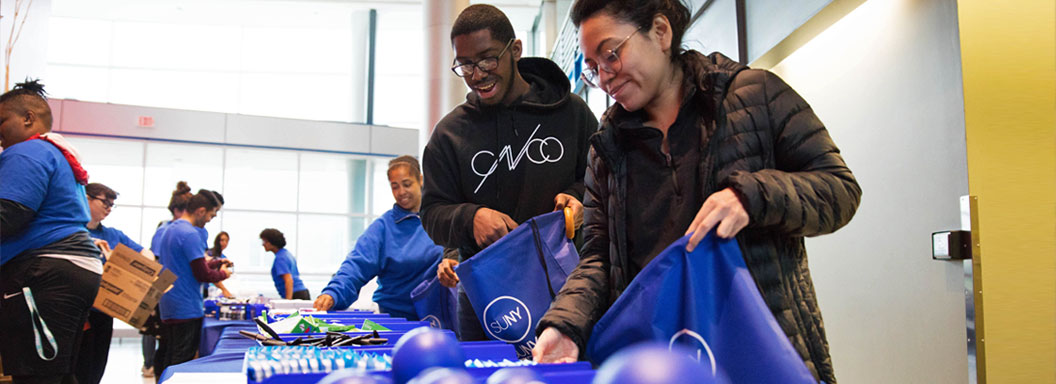 Students fill comfort bags for SUNY's Got Your Back.